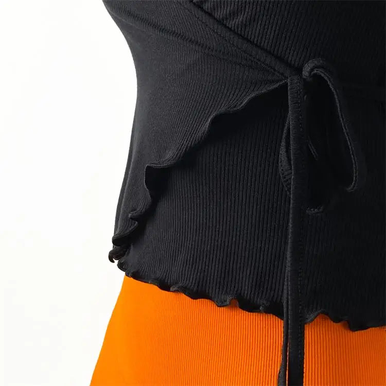 ANNIEGO Lace-Up Long Sleeve Yoga Top – Slim Fit, Quick-Dry, Dance Style