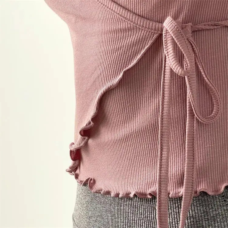 ANNIEGO Lace-Up Long Sleeve Yoga Top – Slim Fit, Quick-Dry, Dance Style