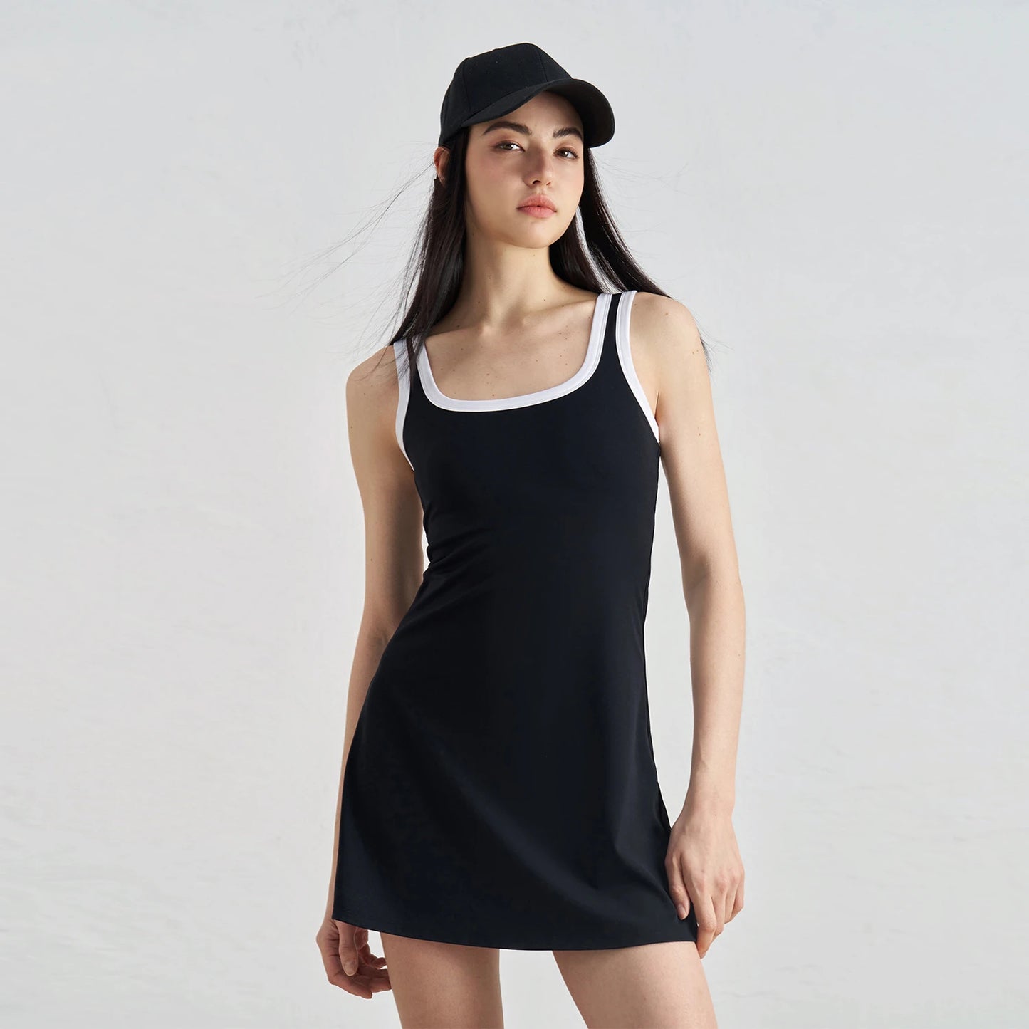 ANNIEGO Women’s Sleeveless Tennis Dress – Athletic Fit Contrast Trim Sports Skirt