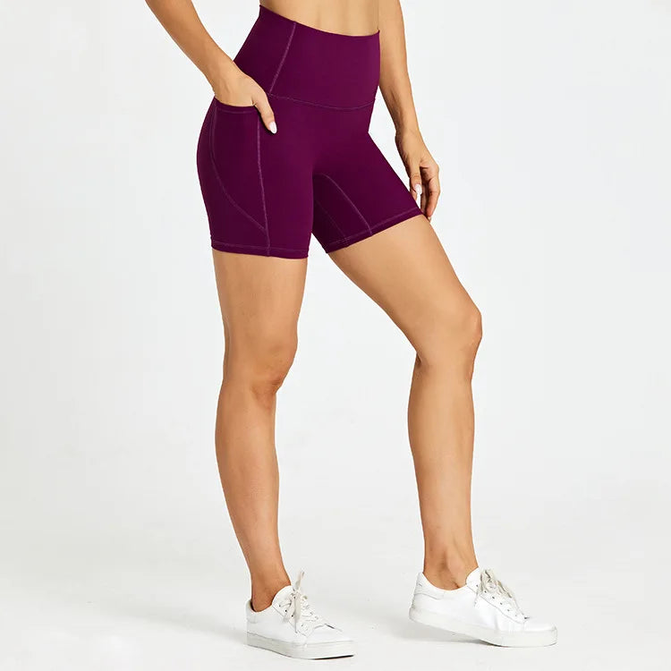 ANNIEGO Women’s High Waist Gym Shorts – Pocket, Tight Fit, Yoga/Cycling