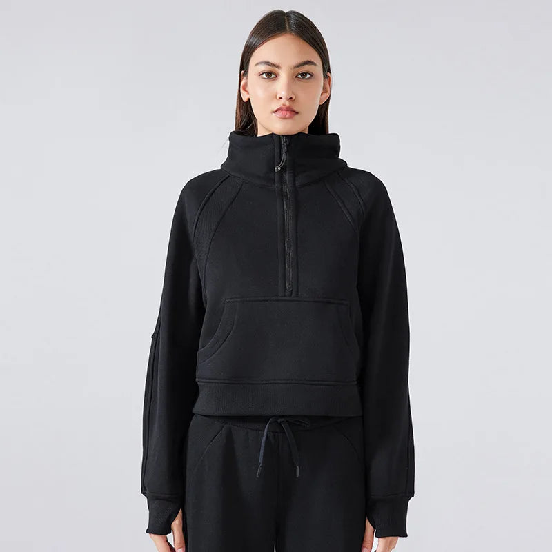 ANNIEGO Fleece Pullover – Half Zip, High Collar, Warm & Thick for Winter