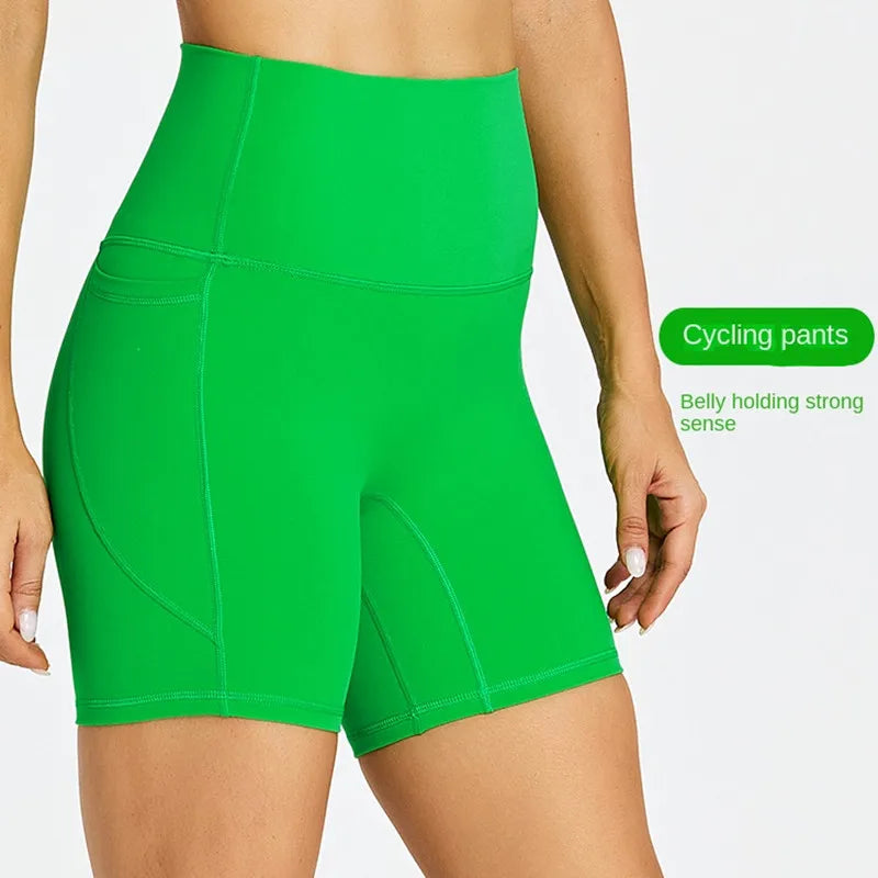 ANNIEGO Women’s High Waist Gym Shorts – Pocket, Tight Fit, Yoga/Cycling