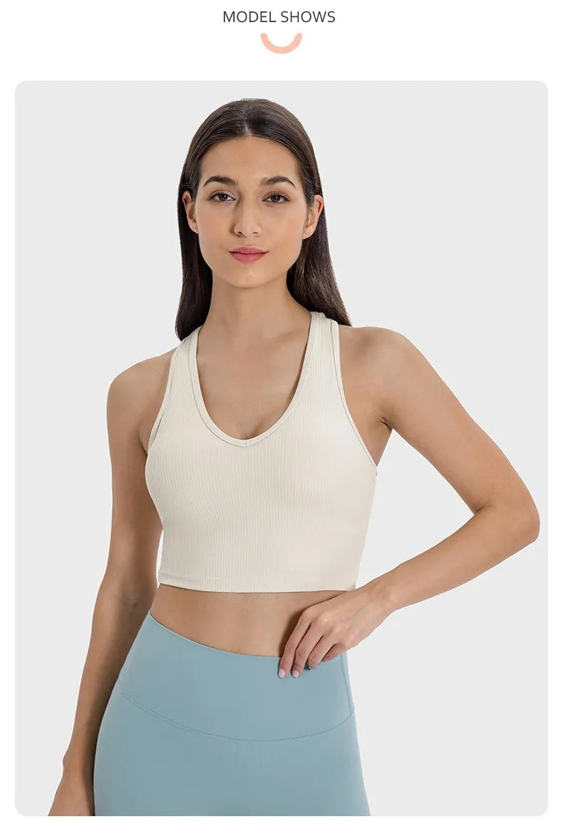 ANNIEGO I-Shaped Back Yoga Bra – Ribbed, Skin-Friendly, Quick-Dry