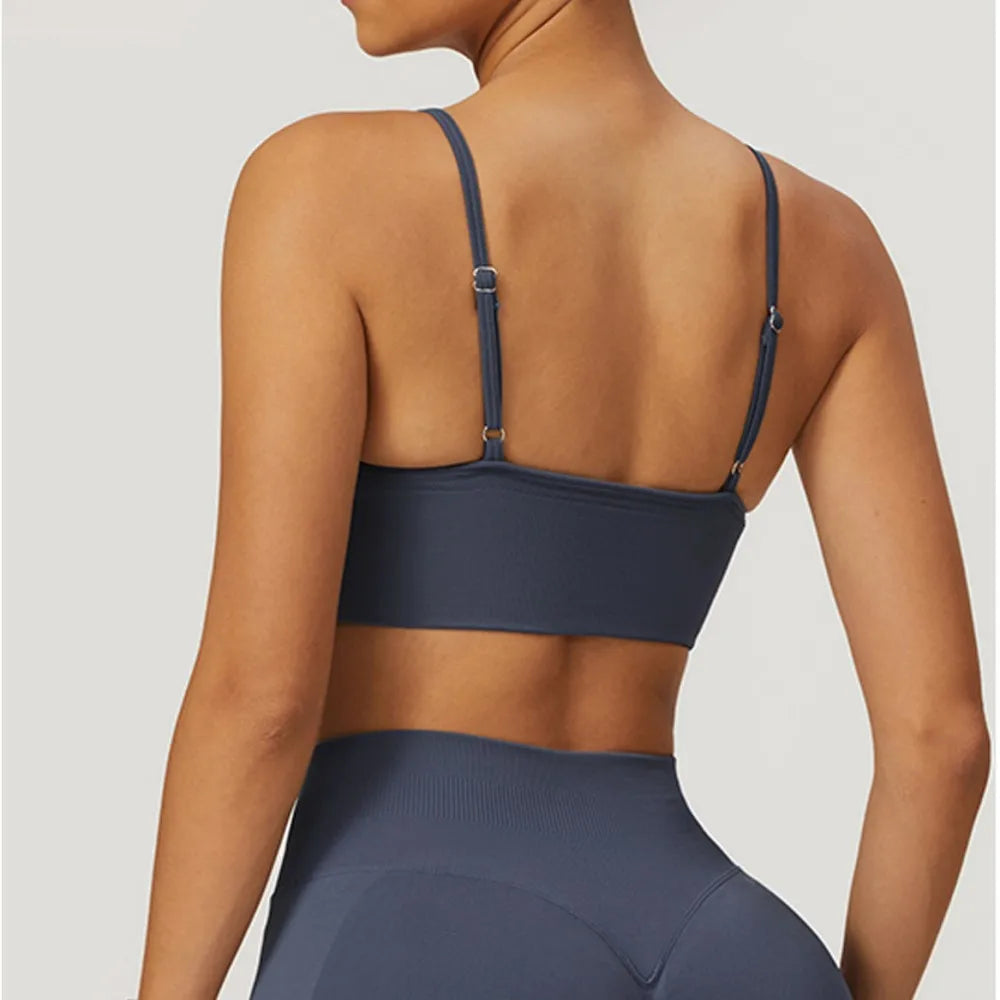 ANNIEGO V-Neck Sports Bra – Adjustable Straps, Shockproof, Quick-Dry