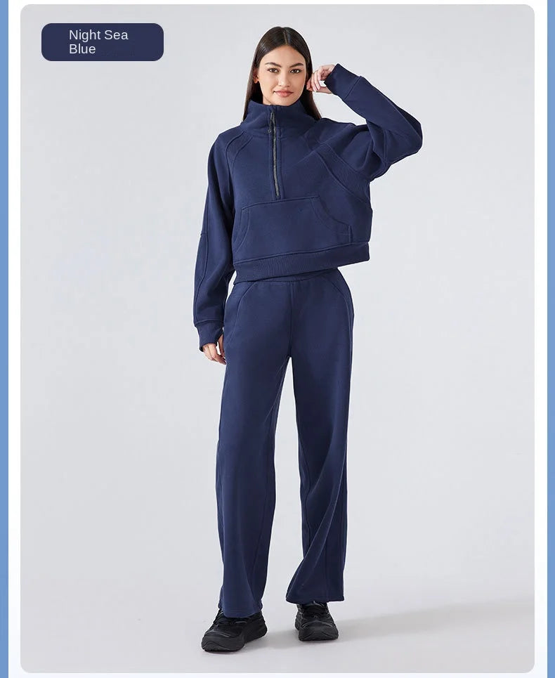 ANNIEGO Fleece Pullover – Half Zip, High Collar, Warm & Thick for Winter