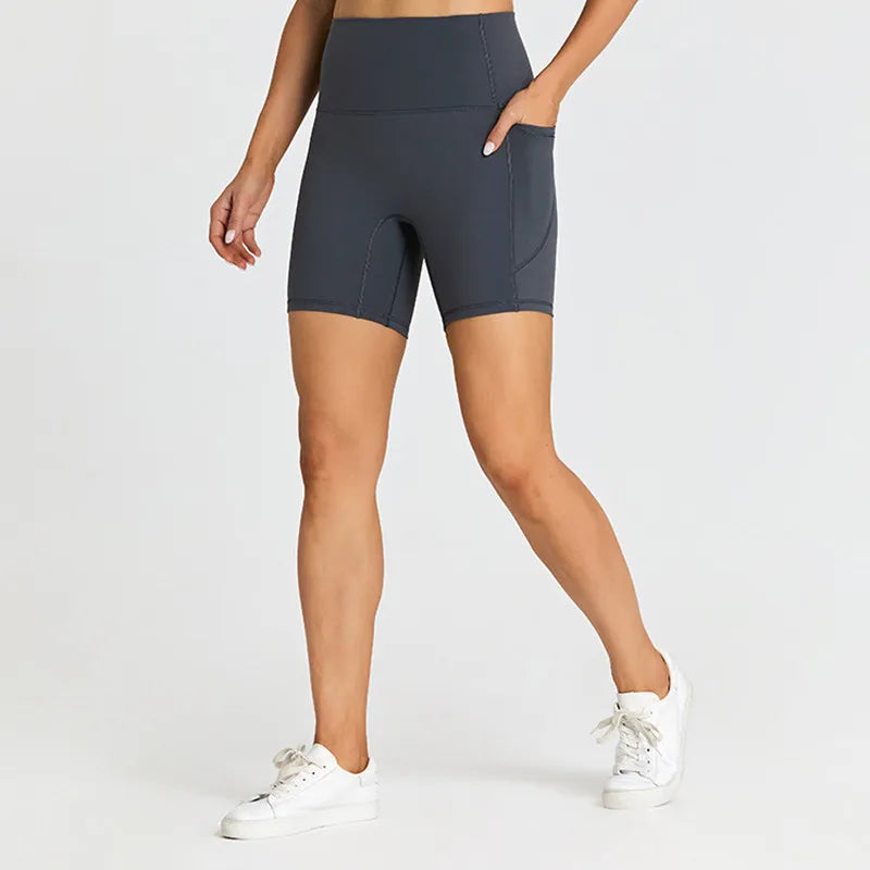 ANNIEGO Women’s High Waist Gym Shorts – Pocket, Tight Fit, Yoga/Cycling