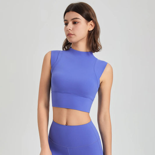 ANNIEGO High Collar Yoga Tank – Built-in Bra, Quick-Dry, Shockproof Fit