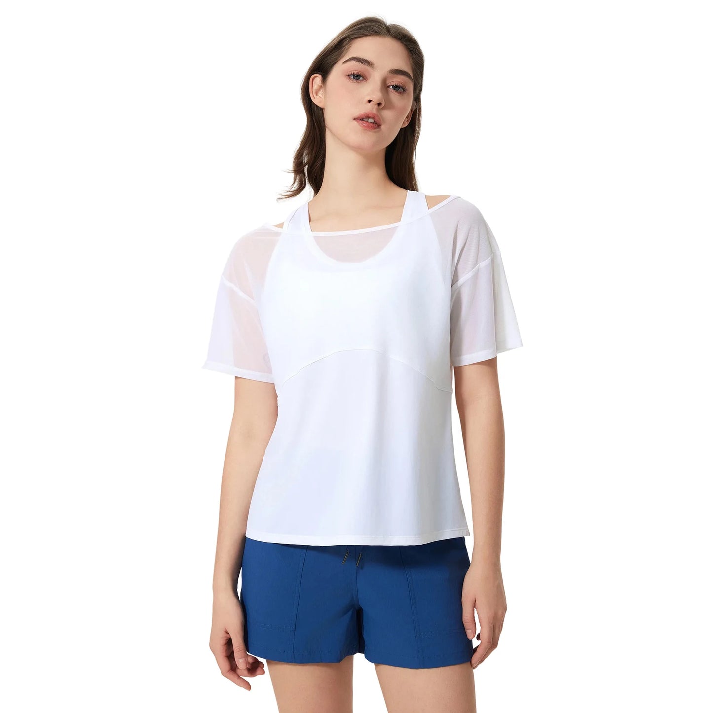 ANNIEGO Women’s Quick-Dry Yoga Tee – 2-in-1 Breathable Running Fitness Top
