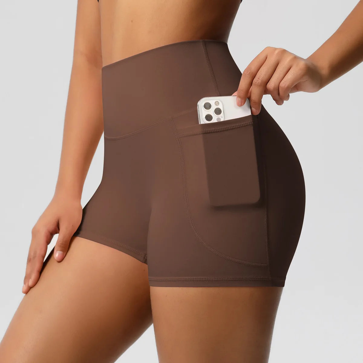 ANNIEGO Women’s High Waist Yoga Shorts – Pocket, Breathable, Tight Fit