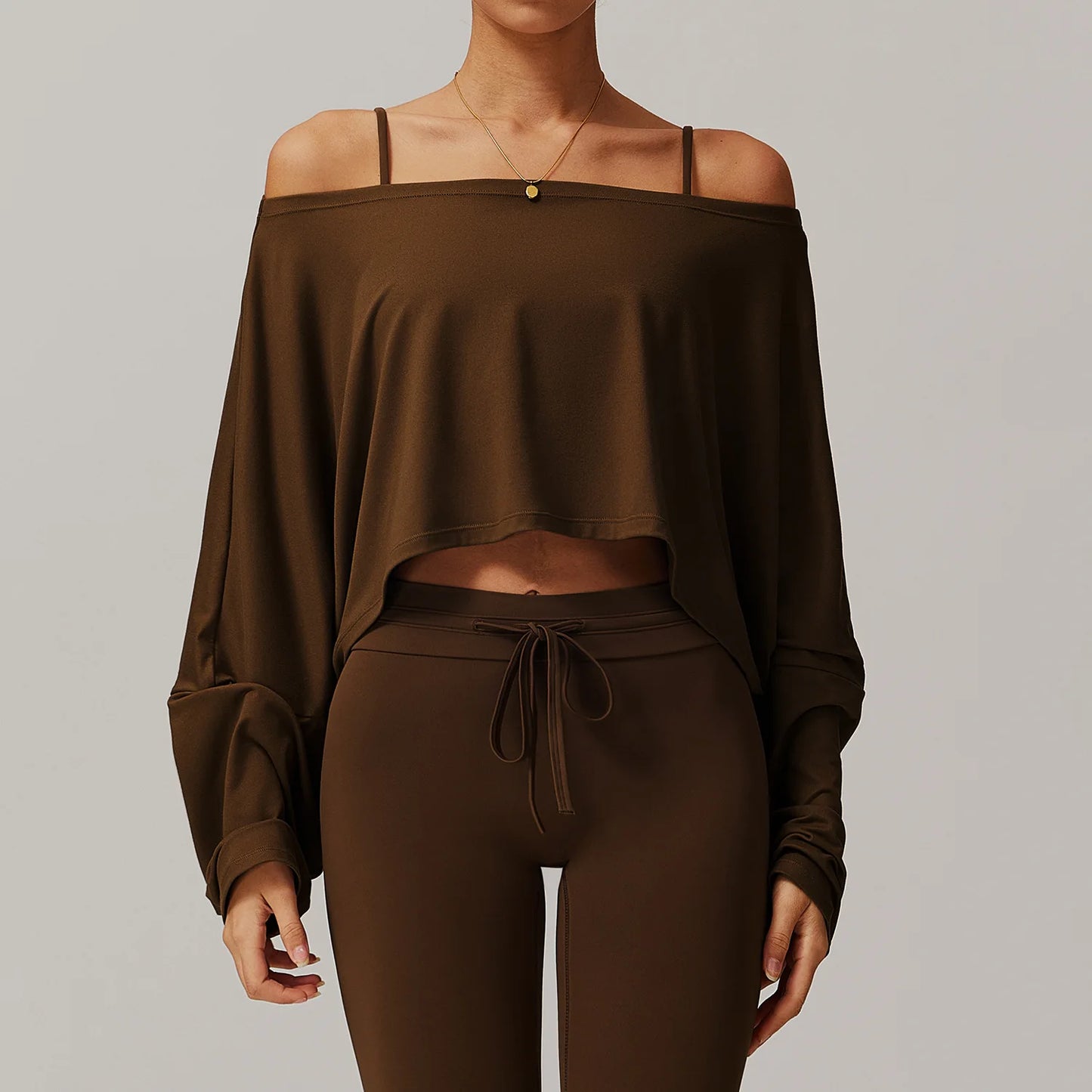 ANNIEGO Women’s Long Sleeve Yoga Top – Batwing Shoulder, Casual Wear