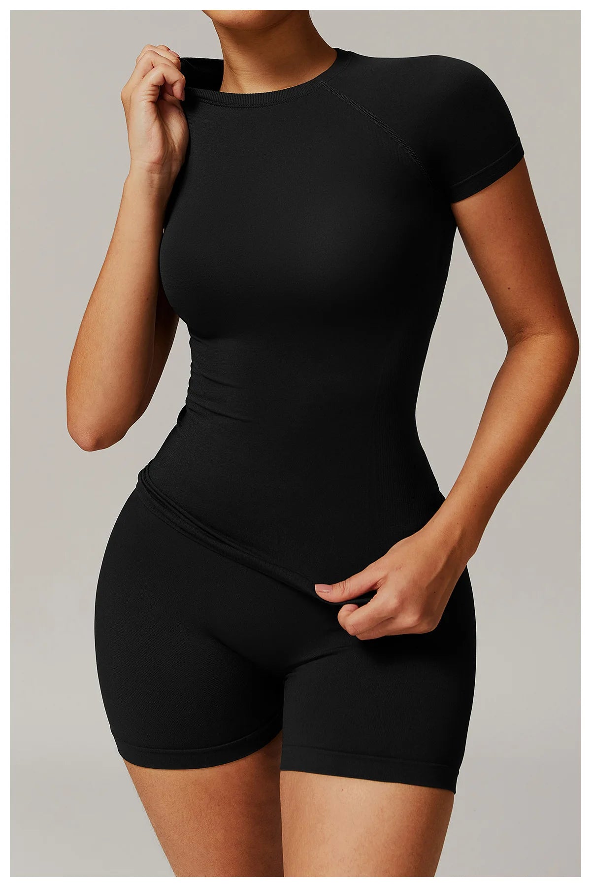 ANNIEGO Seamless Sports Tee – Short Sleeve, Quick-Dry, Slim Fit