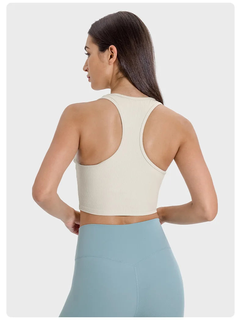 ANNIEGO I-Shaped Back Yoga Bra – Ribbed, Skin-Friendly, Quick-Dry