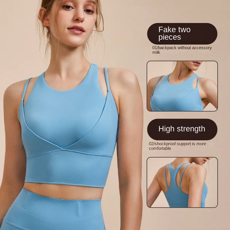 ANNIEGO Women’s Yoga Sports Bra – V-Shaped, Shockproof, Crop Top