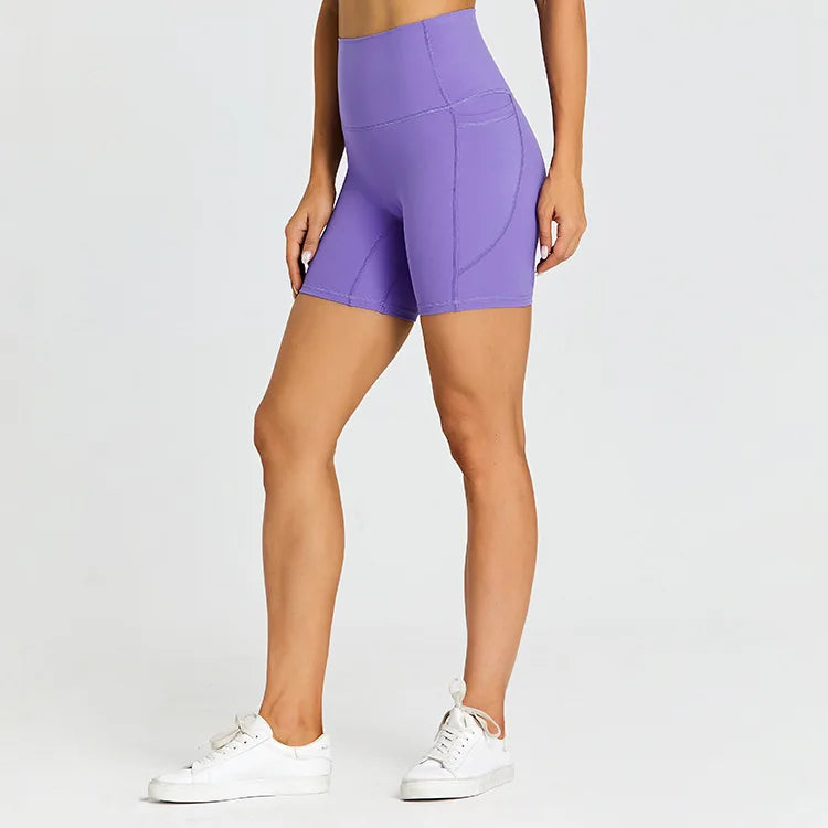 ANNIEGO Women’s High Waist Gym Shorts – Pocket, Tight Fit, Yoga/Cycling