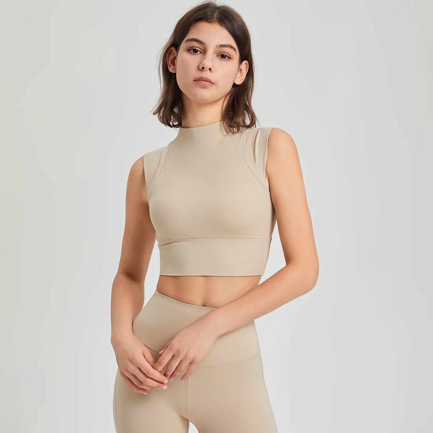 ANNIEGO High Collar Yoga Tank – Built-in Bra, Quick-Dry, Shockproof Fit