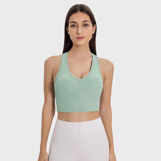 ANNIEGO I-Shaped Back Yoga Bra – Ribbed, Skin-Friendly, Quick-Dry