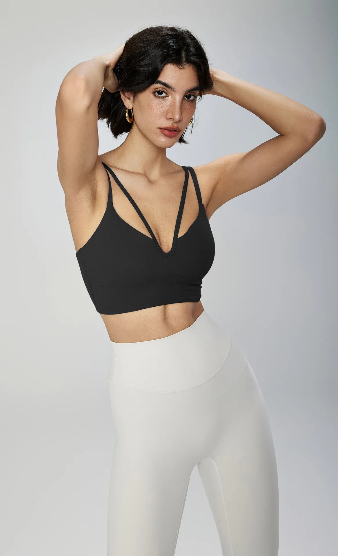 ANNIEGO Double Strap V-Neck Bra – Padded, Slim Fit, Workout Style
