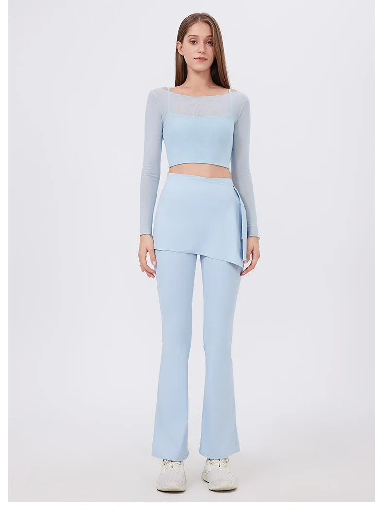 ANNIEGO 2-Piece Yoga Set – High Waist Flared Pants & Push-Up Fit Top