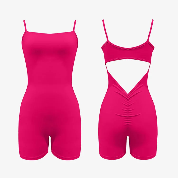ANNIEGO Cut-Out Yoga Jumpsuit – V-Waist Slim Fit One-Piece for Gym, Dance, Training