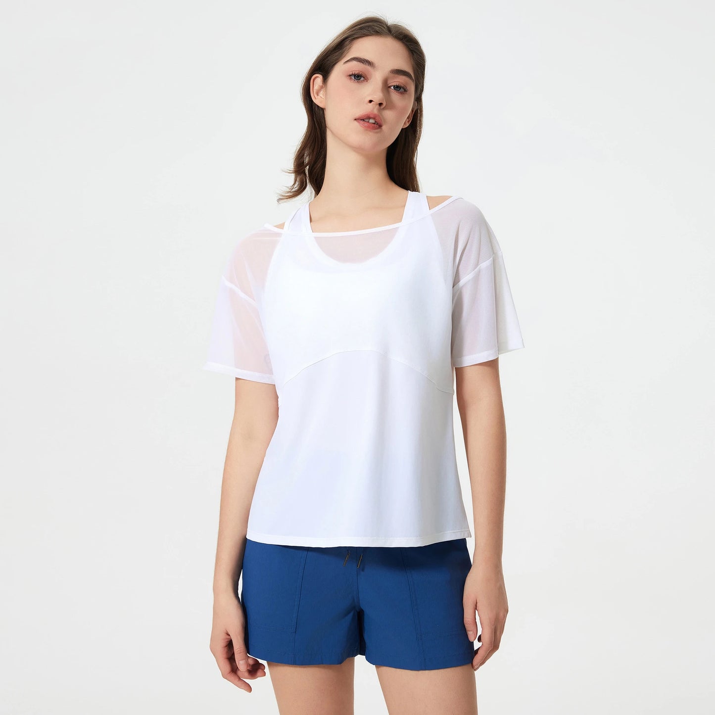 ANNIEGO Women’s Quick-Dry Yoga Tee – 2-in-1 Breathable Running Fitness Top