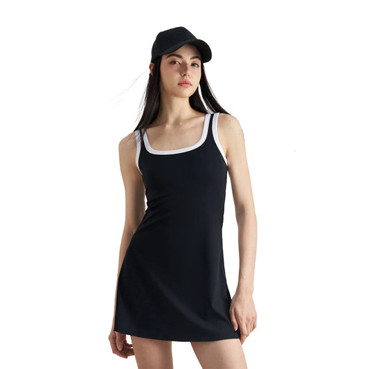 ANNIEGO Women’s Sleeveless Tennis Dress – Athletic Fit Contrast Trim Sports Skirt