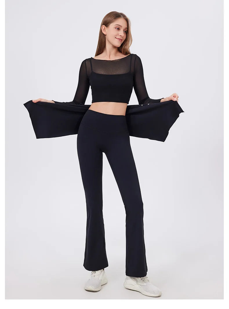 ANNIEGO 2-Piece Yoga Set – High Waist Flared Pants & Push-Up Fit Top