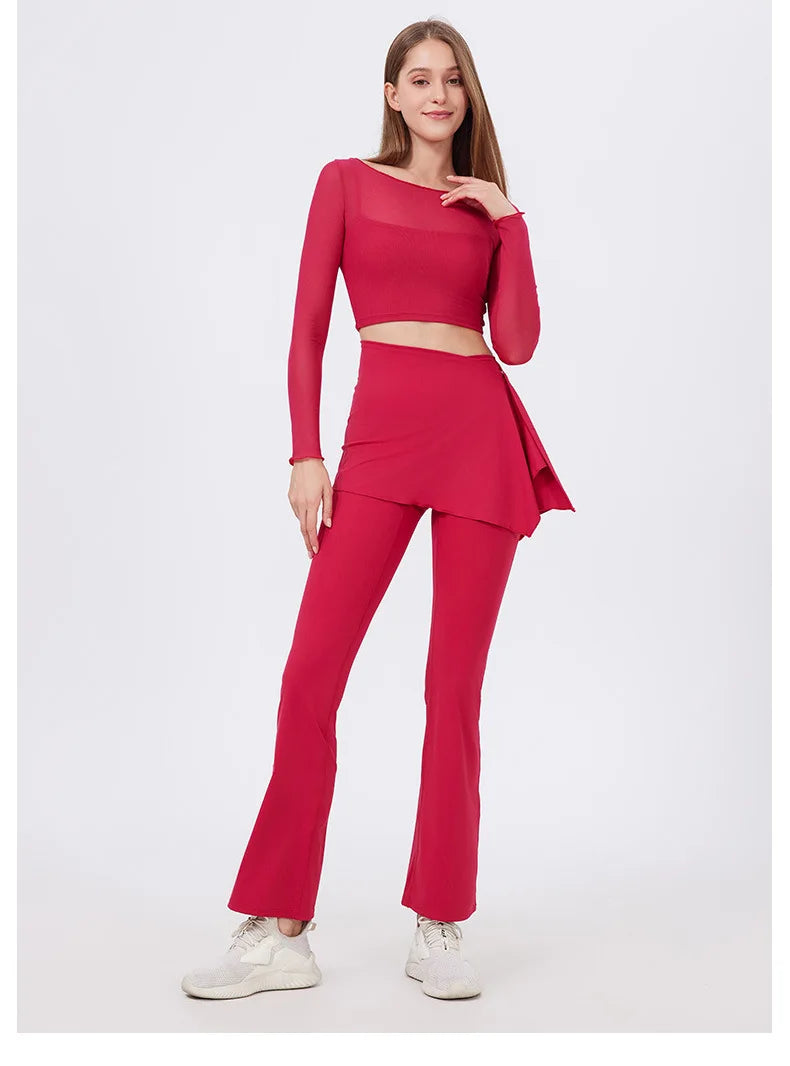 ANNIEGO 2-Piece Yoga Set – High Waist Flared Pants & Push-Up Fit Top