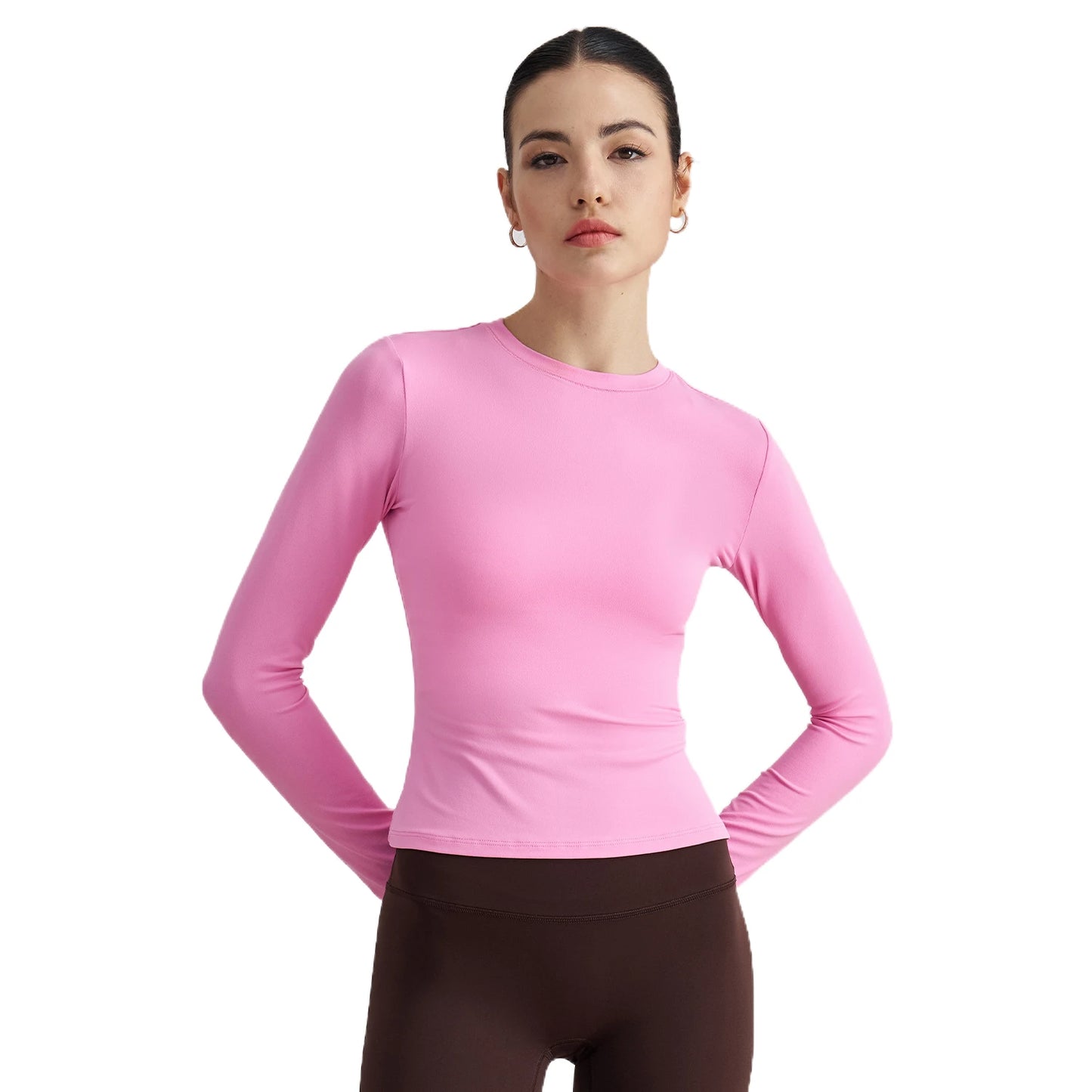 ANNIEGO Slim Fit Long Sleeve Yoga Top – Lightweight, Round Neck, Fall Activewear