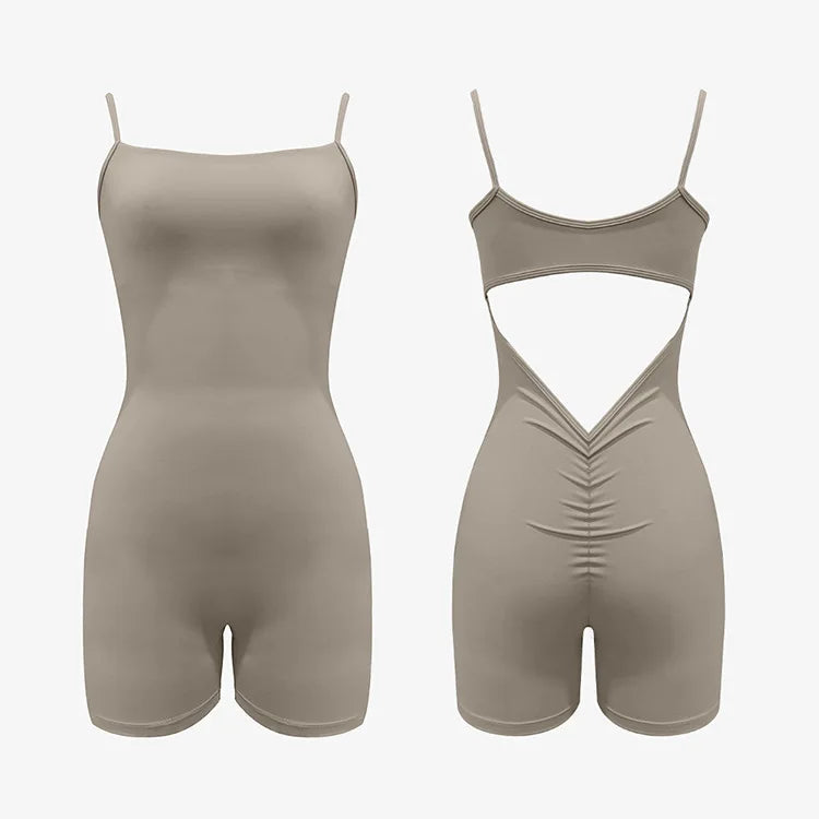 ANNIEGO Cut-Out Yoga Jumpsuit – V-Waist Slim Fit One-Piece for Gym, Dance, Training