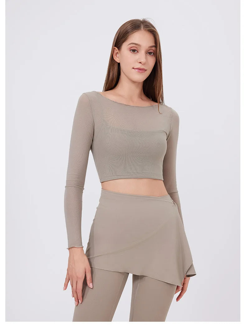 ANNIEGO Layered Mesh Long Sleeve – Slim Fit, Built-In Bra, Quick-Dry