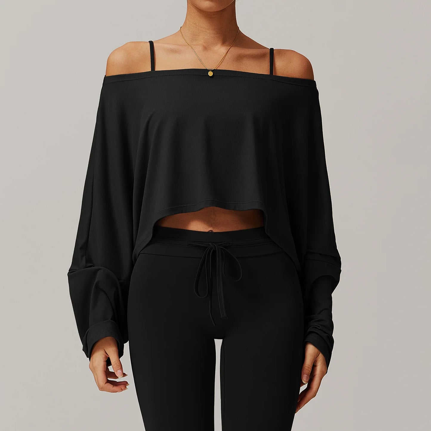 ANNIEGO Women’s Long Sleeve Yoga Top – Batwing Shoulder, Casual Wear