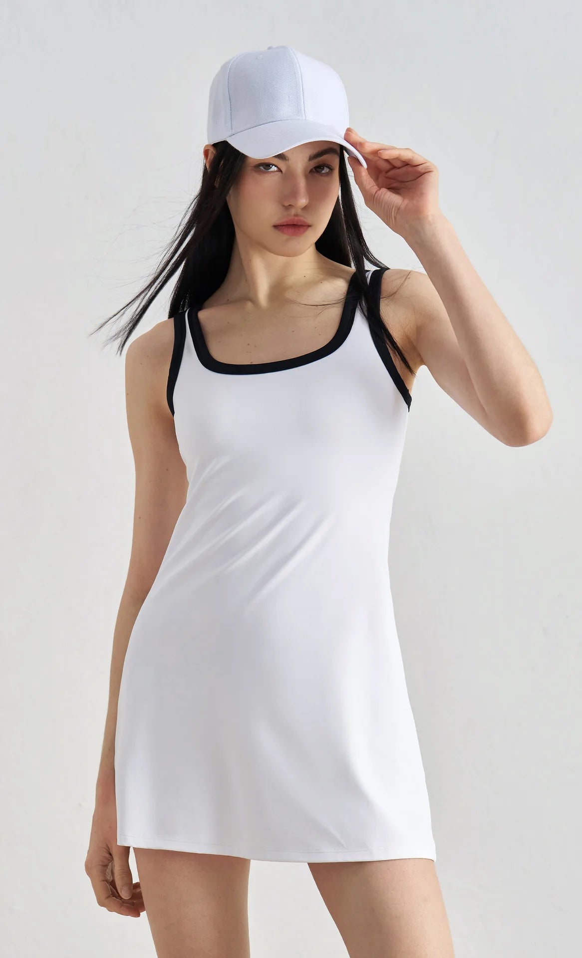ANNIEGO Women’s Sleeveless Tennis Dress – Athletic Fit Contrast Trim Sports Skirt