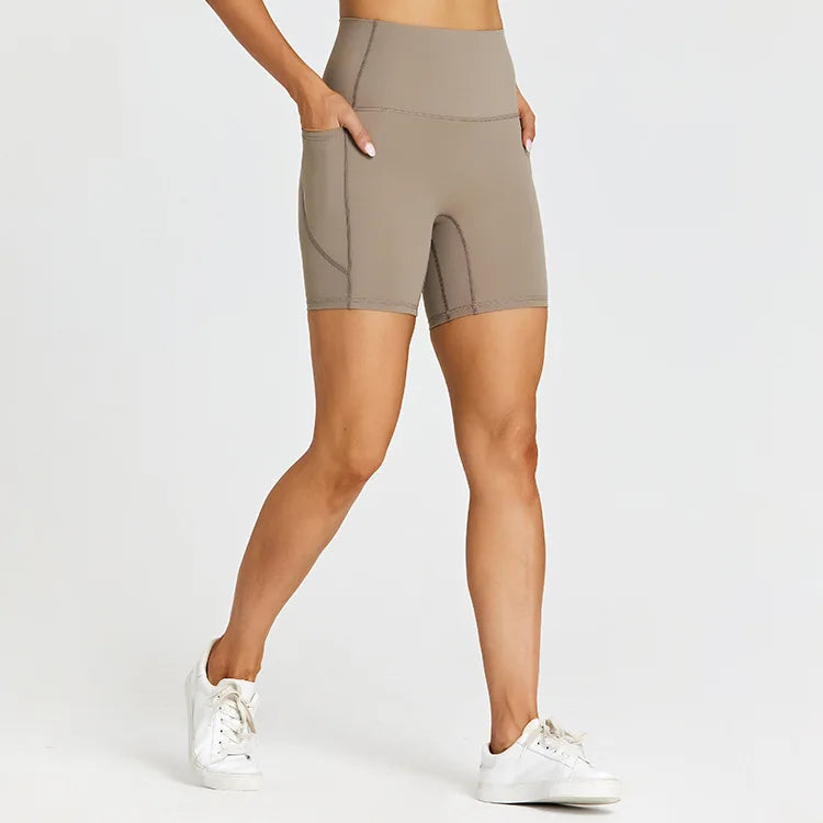 ANNIEGO Women’s High Waist Gym Shorts – Pocket, Tight Fit, Yoga/Cycling