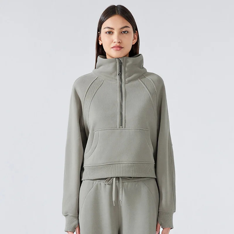 ANNIEGO Fleece Pullover – Half Zip, High Collar, Warm & Thick for Winter