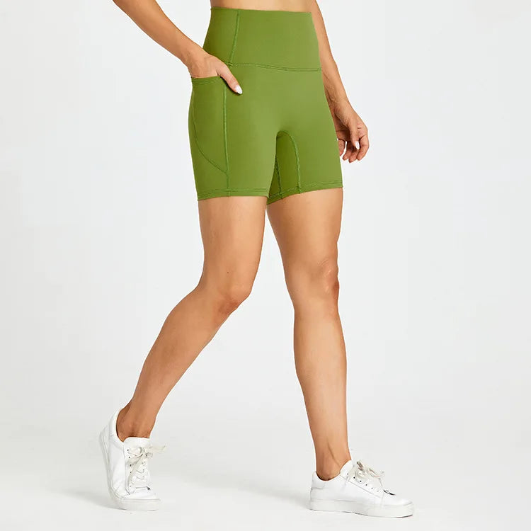 ANNIEGO Women’s High Waist Gym Shorts – Pocket, Tight Fit, Yoga/Cycling