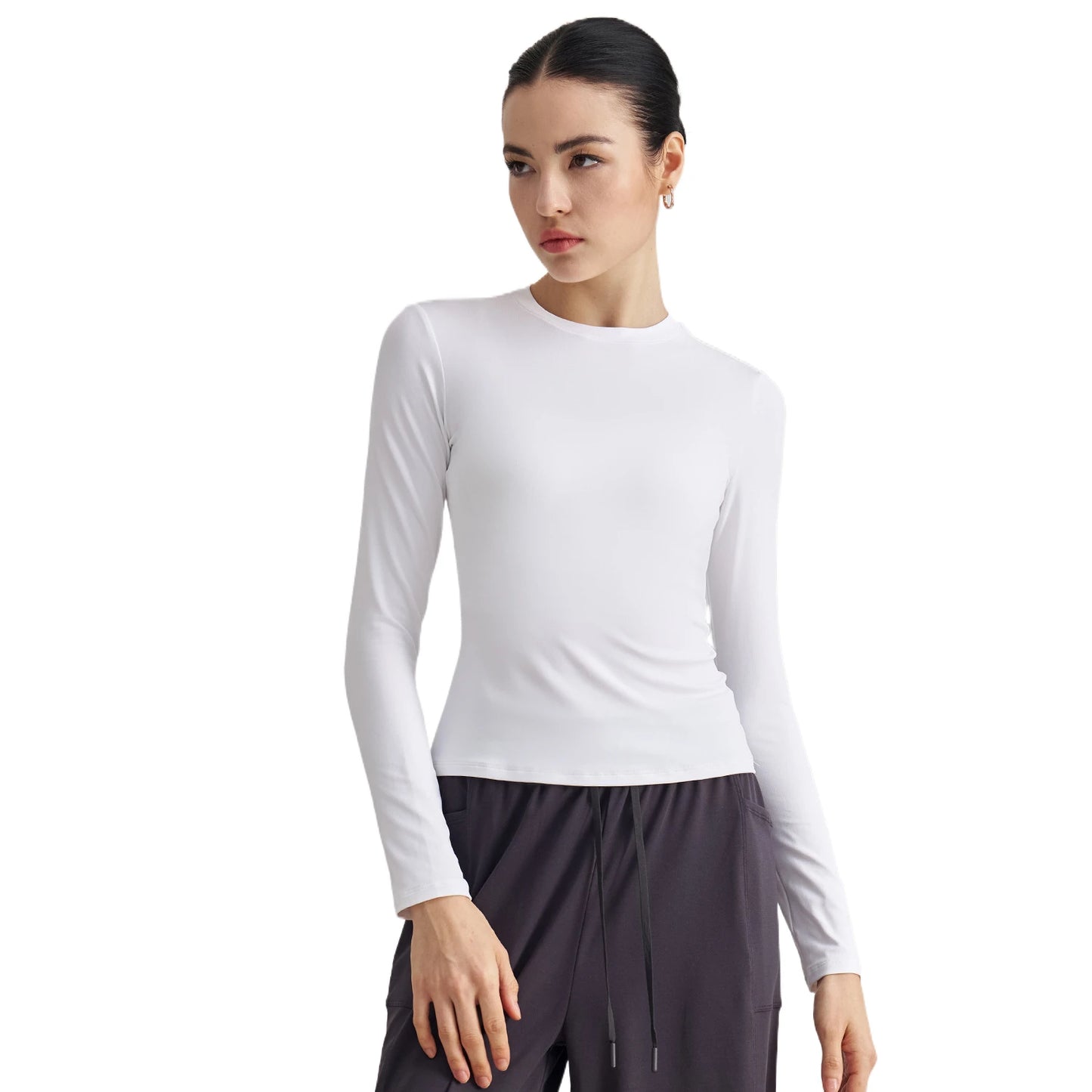 ANNIEGO Slim Fit Long Sleeve Yoga Top – Lightweight, Round Neck, Fall Activewear