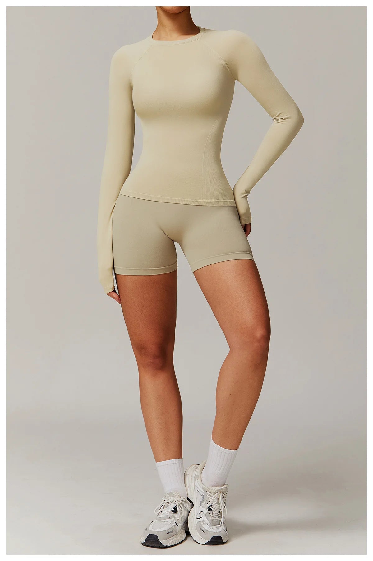 ANNIEGO Seamless Long Sleeve Top – Slim Fit, Quick-Dry