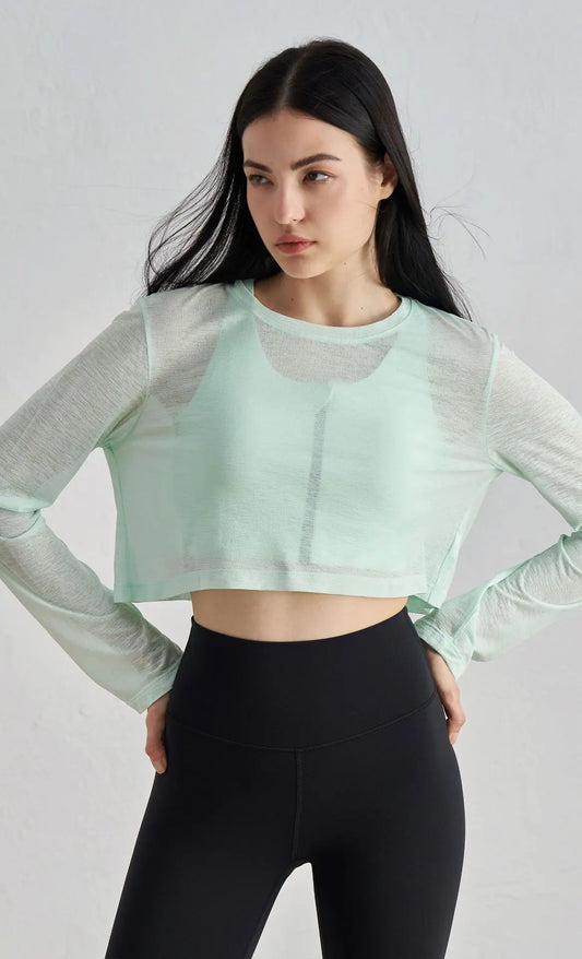ANNIEGO Cropped Long Sleeve Yoga Top – Slim Fit, Lightweight, Breathable