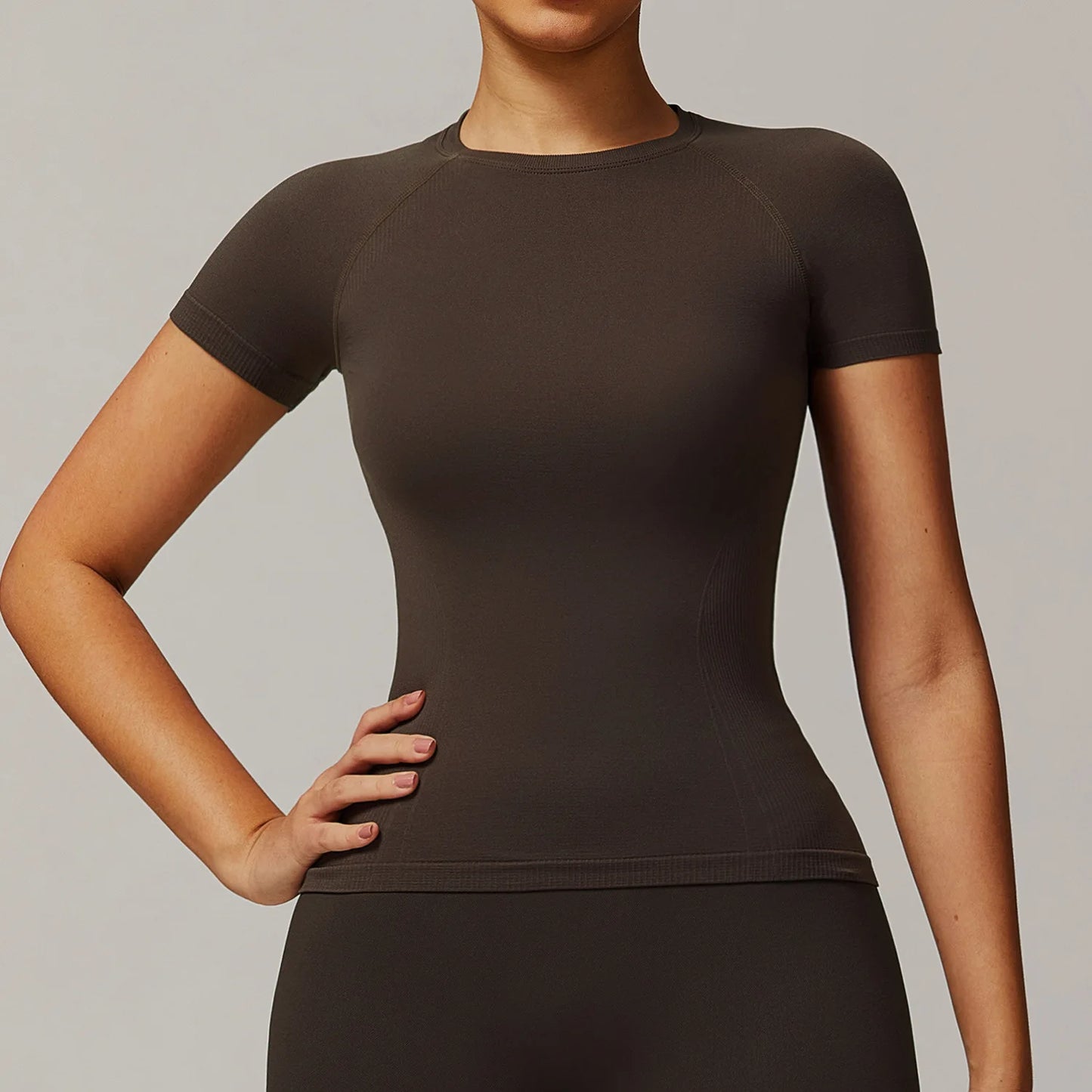 ANNIEGO Seamless Sports Tee – Short Sleeve, Quick-Dry, Slim Fit
