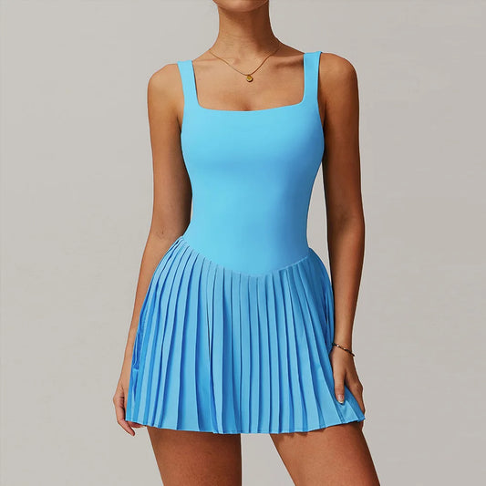 ANNIEGO Tennis Dress with Built-In Shorts – Backless, Lightweight Activewear