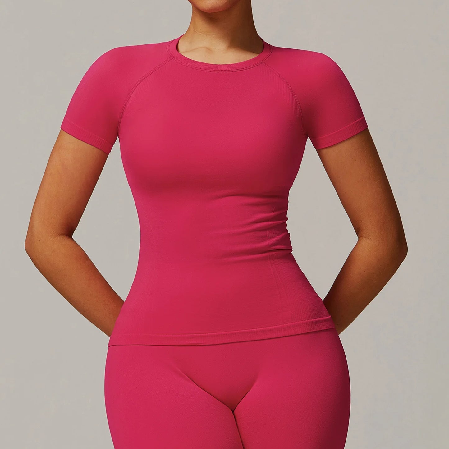 ANNIEGO Seamless Sports Tee – Short Sleeve, Quick-Dry, Slim Fit