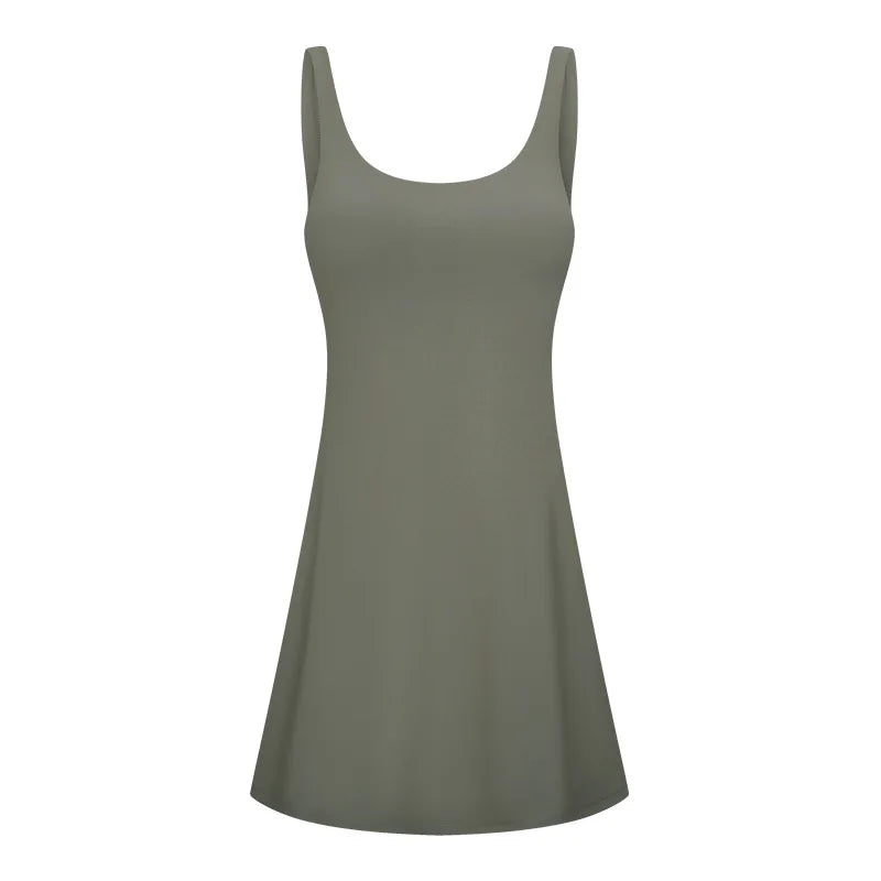 ANNIEGO Summer Sports Dress – Sleeveless Tennis Skirt with Inner Shorts & Bra Pad