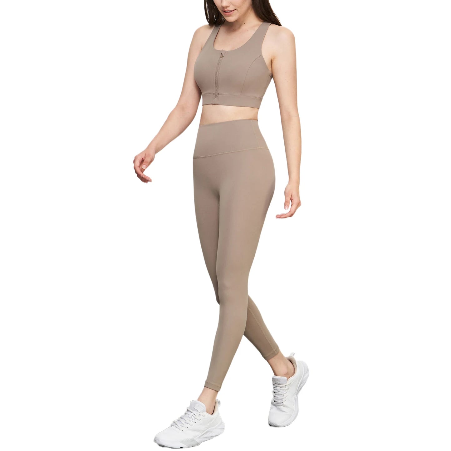 ANNIEGO Reflective Yoga Set for Women – Mesh Back Bra & High-Waist Leggings