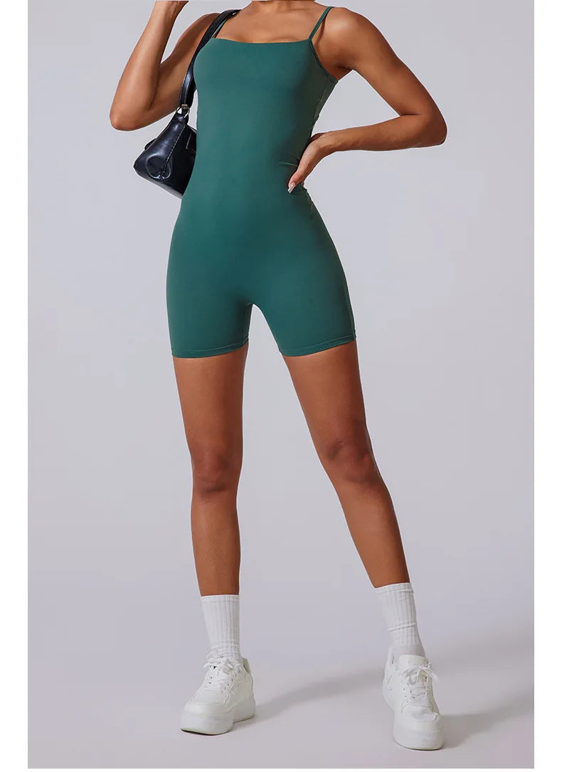 ANNIEGO Cut-Out Yoga Jumpsuit – V-Waist Slim Fit One-Piece for Gym, Dance, Training