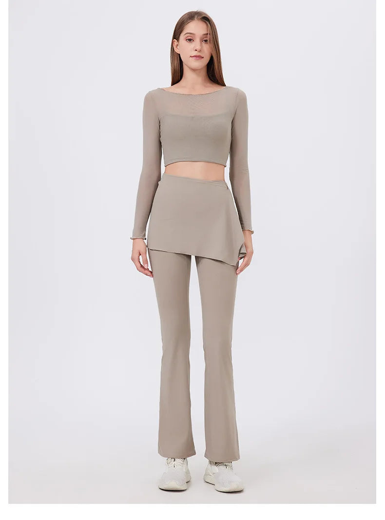 ANNIEGO 2-Piece Yoga Set – High Waist Flared Pants & Push-Up Fit Top