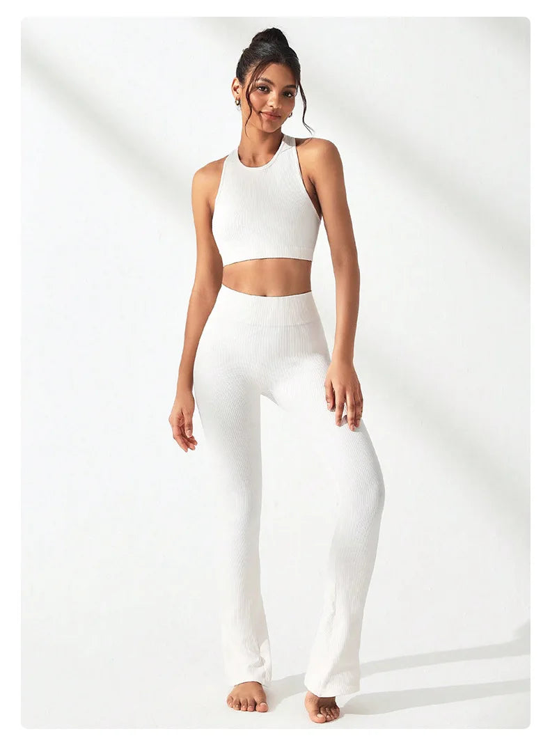 ANNIEGO Women’s Seamless Yoga Set – Crop Top & High Waist Leggings for Gym & Fitness