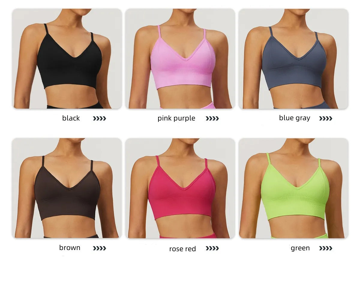 ANNIEGO V-Neck Sports Bra – Adjustable Straps, Shockproof, Quick-Dry