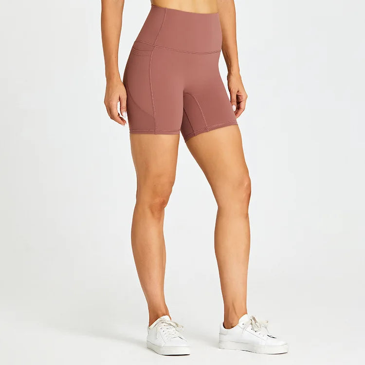 ANNIEGO Women’s High Waist Gym Shorts – Pocket, Tight Fit, Yoga/Cycling