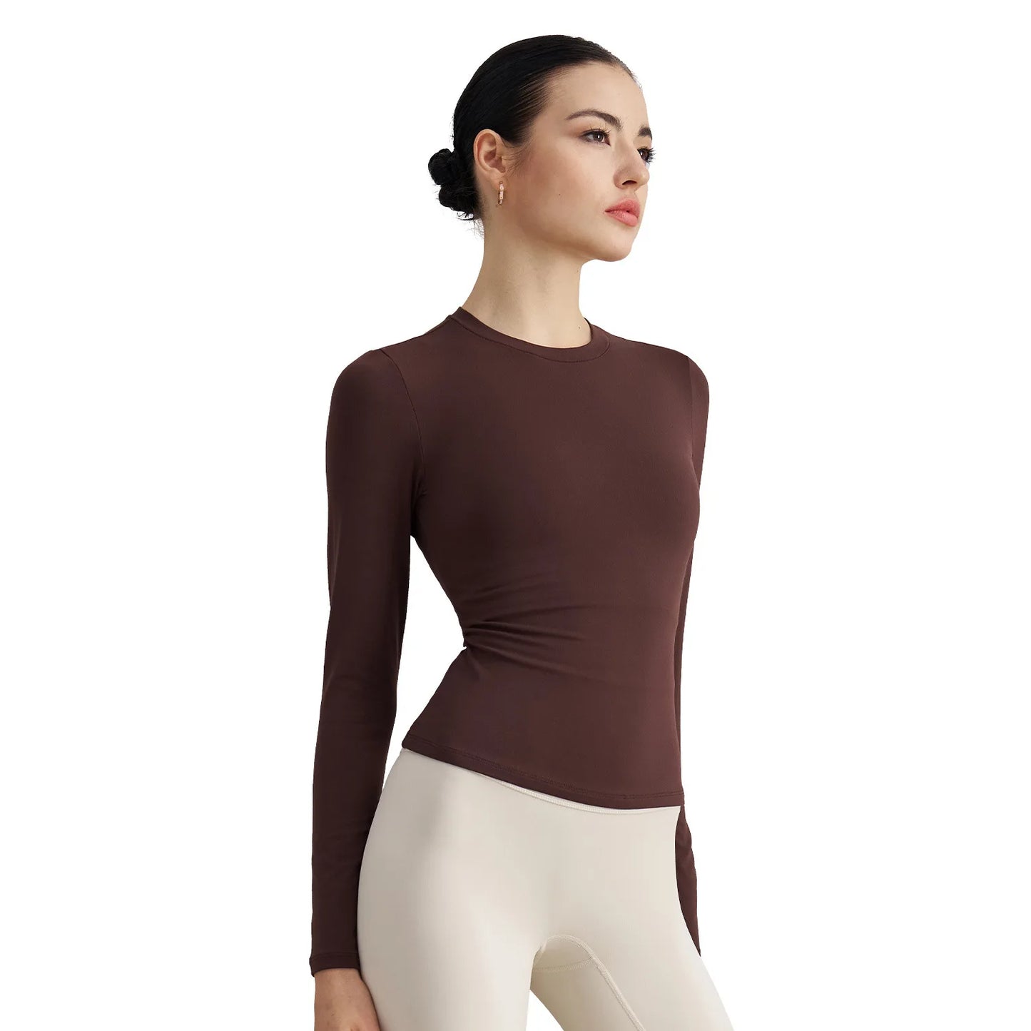 ANNIEGO Slim Fit Long Sleeve Yoga Top – Lightweight, Round Neck, Fall Activewear