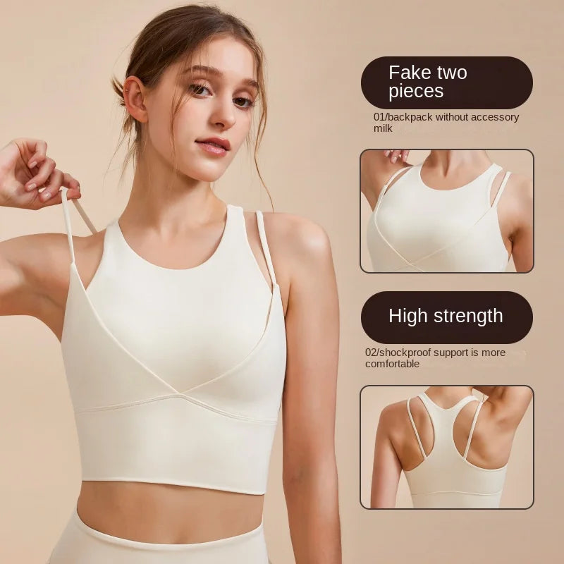 ANNIEGO Women’s Yoga Sports Bra – V-Shaped, Shockproof, Crop Top